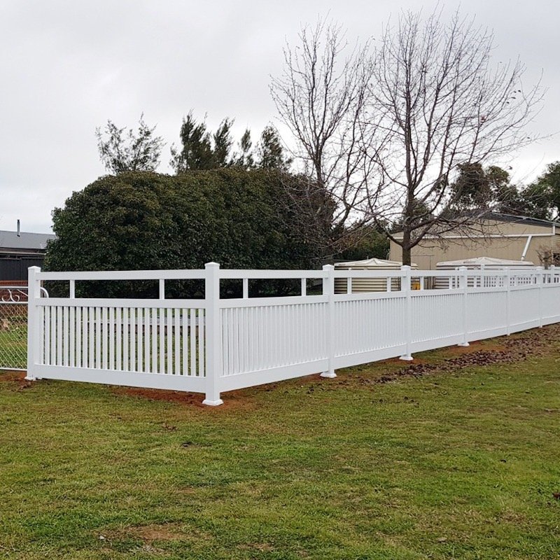 Large Queensland residential yard enclosed with Nosey Nelly white PVC picket fencing